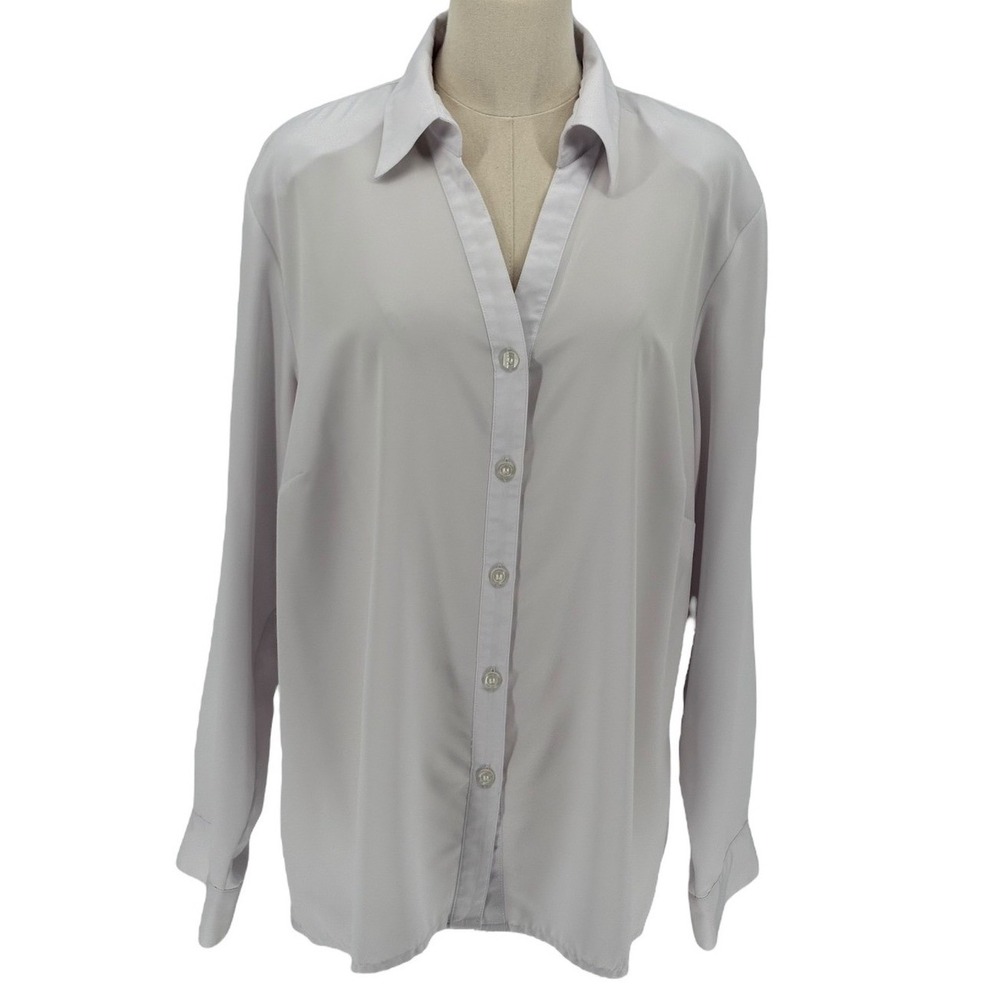 Notations Woman 1X White Polyester Button Front Long Sleeve Collared‎ Shirt Top